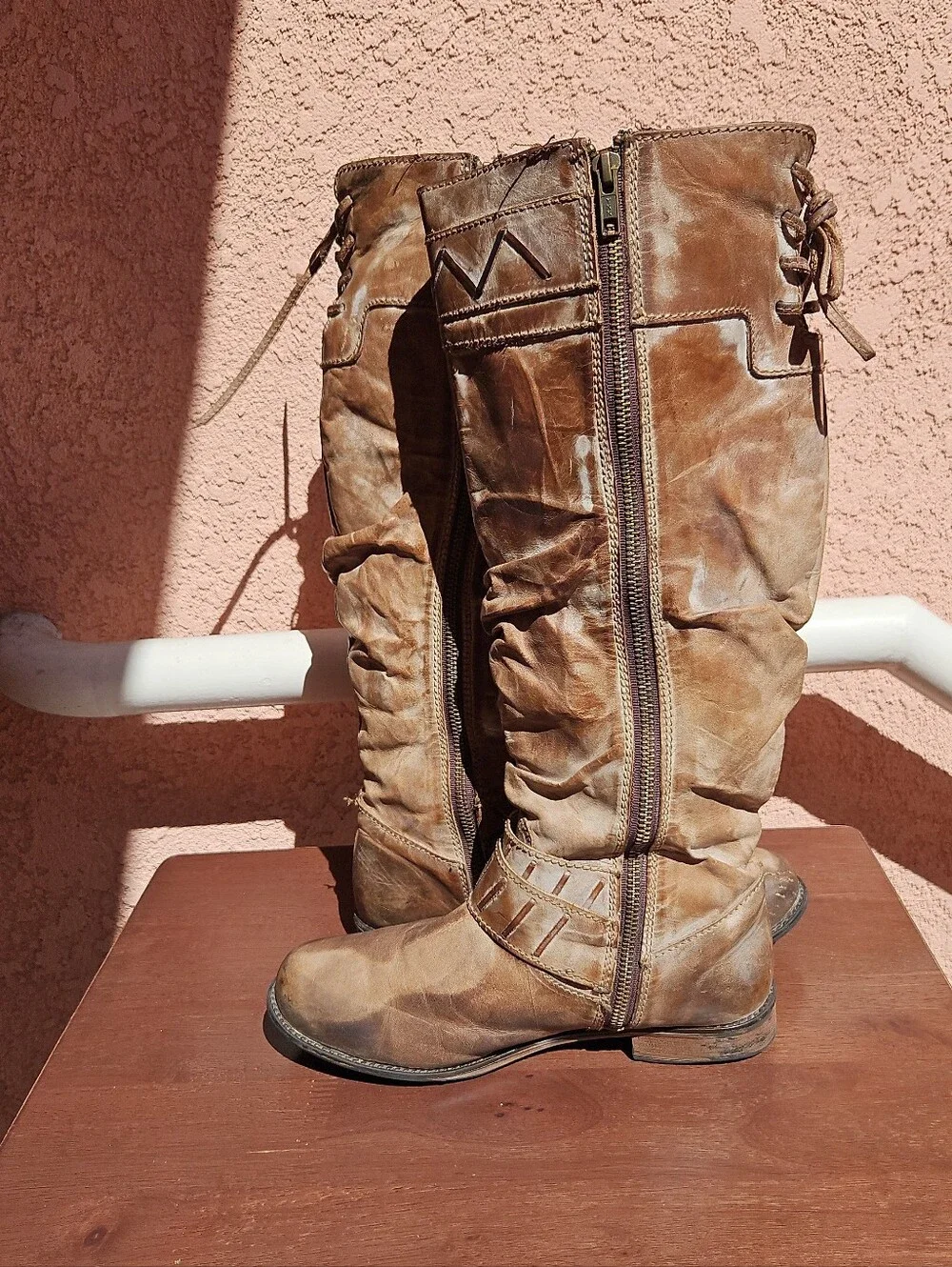 Corral Leather Georgia Slouchy Tall Riding Boots In Distressed Brown Sz 8.5